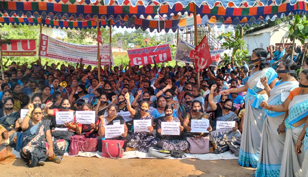 asha workers protest 2nd day arrest kkd