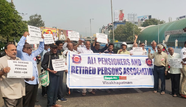 pensioners protest in visakha