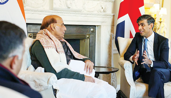 Defence Minister Rajnath Singh meets U.K. Prime Minister Rishi Sunak in London