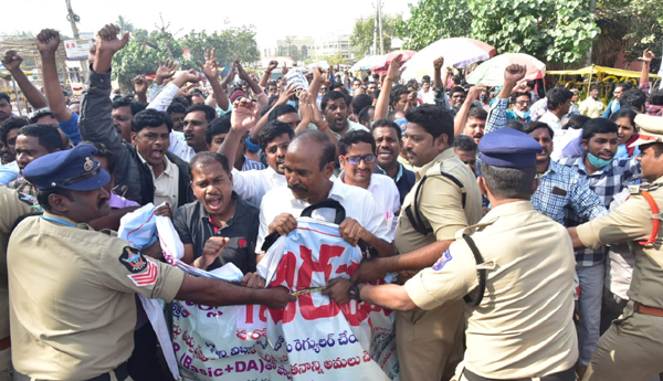 ssa employees strike arrest vijayawada