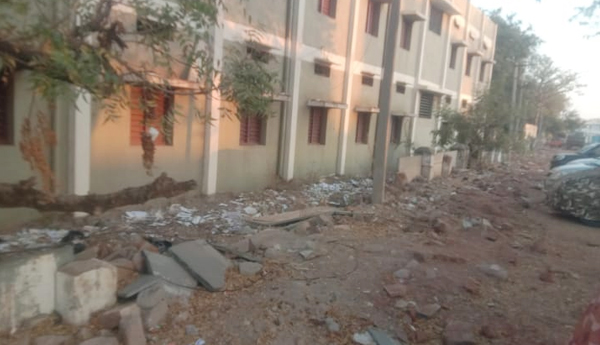 Collapsed college wall
